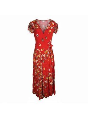 Free People women's red combo floral jess wrap maxi dress size S